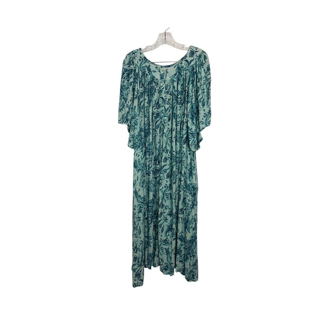 Go Softly Patio Dress Womens 3X Blue Aqua Floral House Muumuu Kaftan Pockets